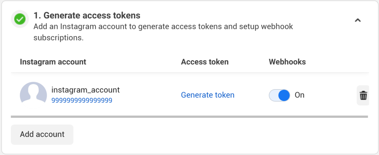 Generate access token in app settings