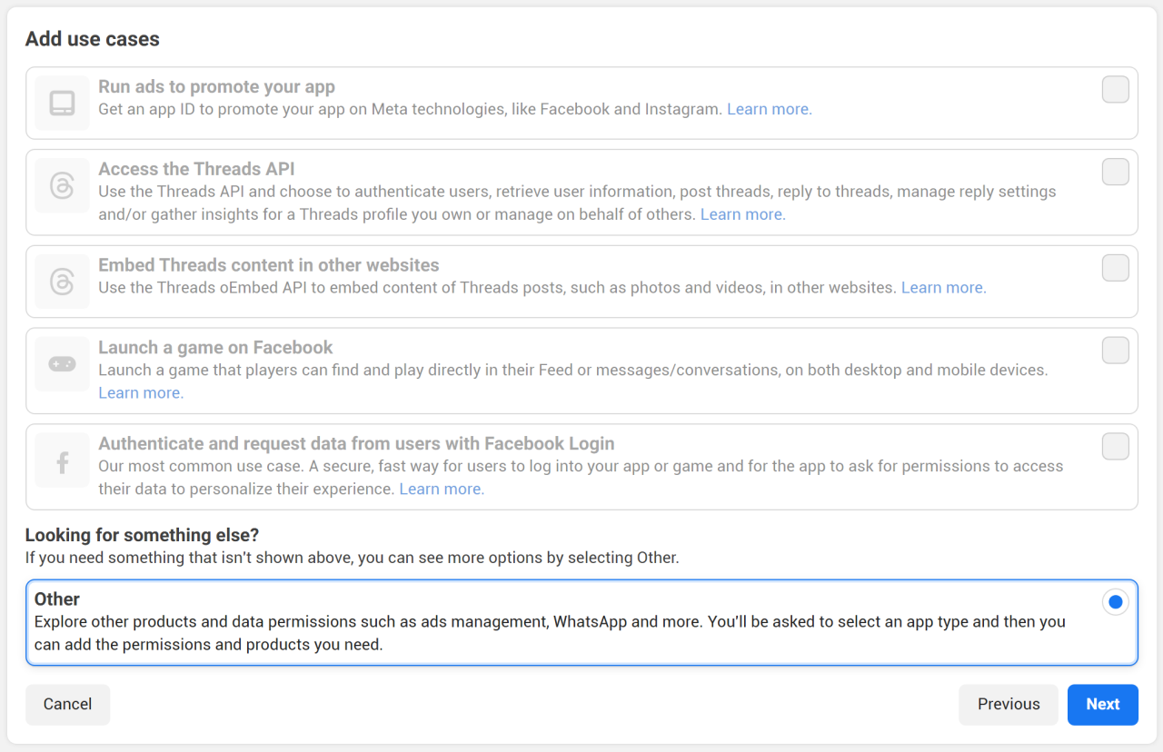 App use case selection screen