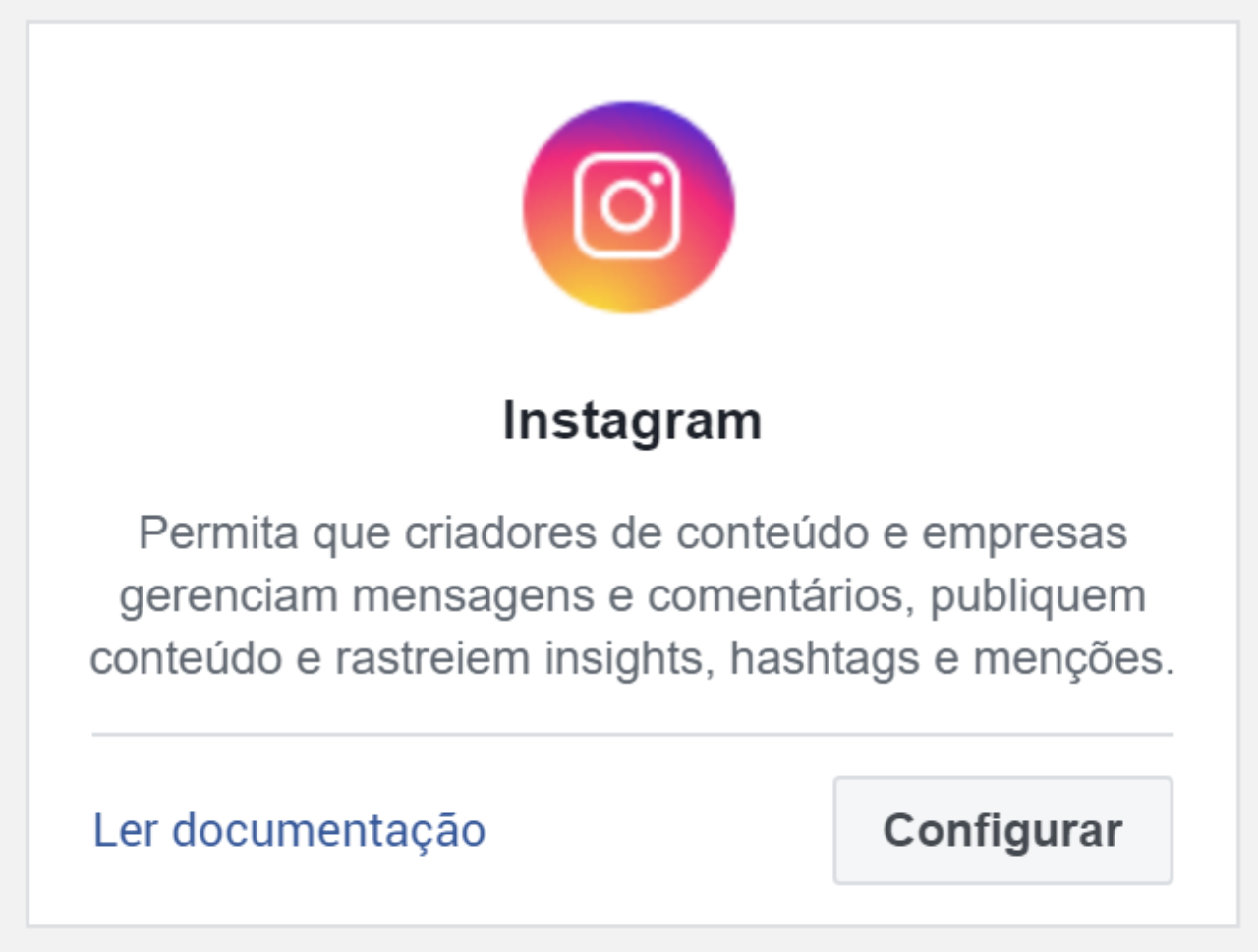 Adicionando o produto Instagram no aplicativo do Facebook