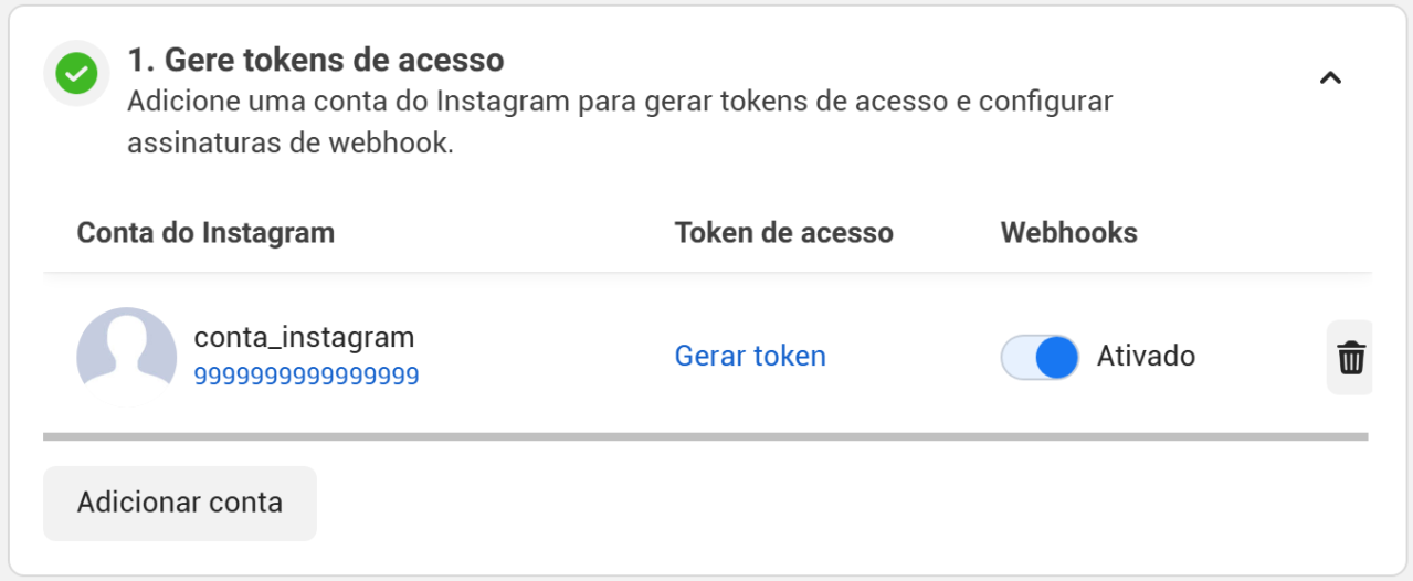Gerar token de acesso nas configurações do aplicativo