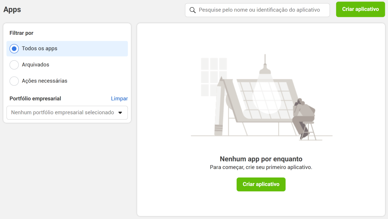 Botão Create App destacado