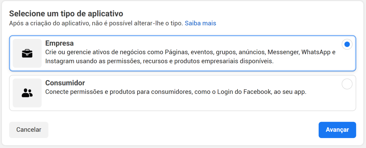 Selecionar opção Business